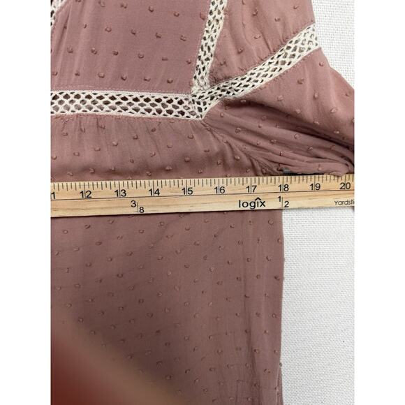 APEACH Women’s Top Blouse Sz Small Mauve Textured Lace Trim Long Sleeve Peasant - Picture 9 of 14